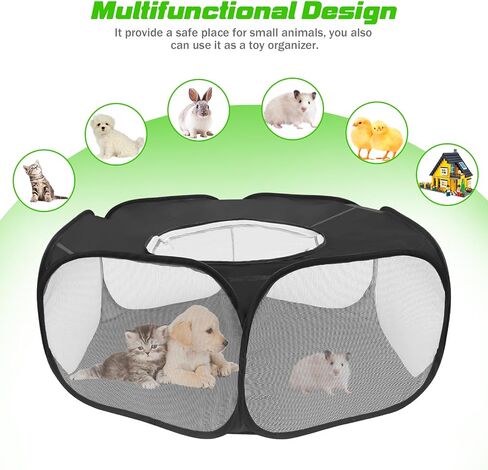 Small Animal Playpens with Top Cover, Foldable Breathable Small Pets Cage Tent Outdoor Indoor Portable Play Pen for Guinea Pig Hedgehog Hamster Cat Rabbit Bunny Puppy Ferret Rat Chicks (Black) in Saudi Arabia