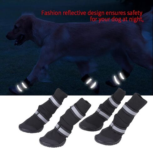 Set of 4 Waterproof Anti Slip Dog Shoes, Warm Pet Guards Dog Protective Boots with Reflective Pattern for Medium Large Dogs(L-Red) in Saudi Arabia
