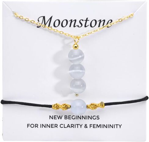 سوار قلادة من حجر القمر، هدايا بدايات جديدة للنساء، قلادة كريستال كوارتز شفافة، هدايا ملهمة للنساء، قلادة من حجر السيلينيت، مجوهرات من حجر القمر للفتيات والأصدقاء كهدايا جوهرة ميلاد يونيو in Kuwait