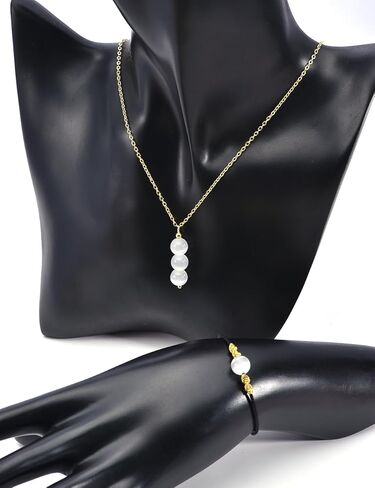 سوار قلادة من حجر القمر، هدايا بدايات جديدة للنساء، قلادة كريستال كوارتز شفافة، هدايا ملهمة للنساء، قلادة من حجر السيلينيت، مجوهرات من حجر القمر للفتيات والأصدقاء كهدايا جوهرة ميلاد يونيو in Kuwait