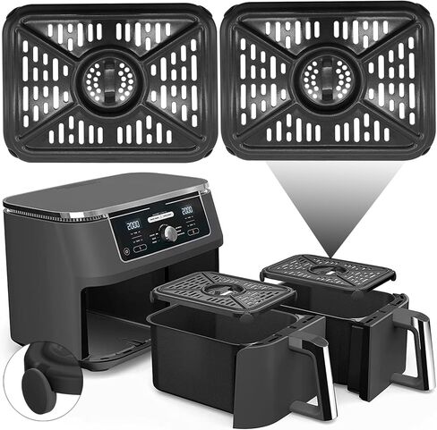 قطع غيار مقلاة الهواء لمقلاة الهواء Ninja Foodi DZ090 6QT DZ201 DZ100 8QT DualZone، قطعتان من ملحقات مقلاة الهواء غير اللاصقة للطعام، صينية شواء وطبق هش، صينية رف أطباق، آمنة للاستخدام في غسالة الأطباق in Kuwait