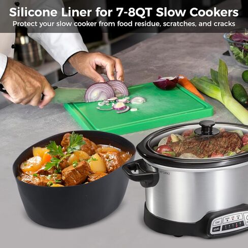 بطانات الطبخ البطيء من السيليكون، بطانة وعاء الفخار قابلة لإعادة الاستخدام لطباخات الطبخ البطيئة البيضاوية 7-8QT، بطانات الطبخ البطيء من السيليكون بدرجة الطعام، بطانة وعاء الفخار المقاوم للتسرب، آمنة للاستخدام في غسالة الأطباق in Kuwait