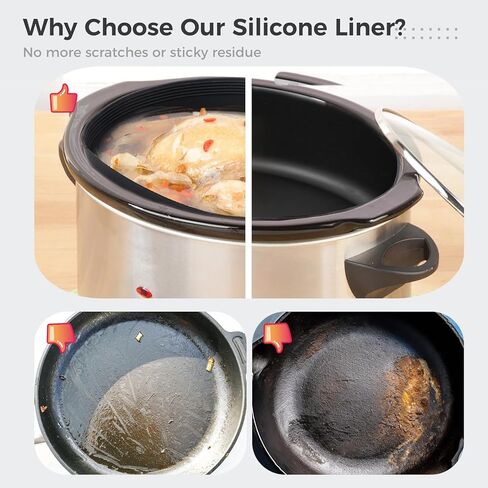 بطانات الطبخ البطيء من السيليكون، بطانة وعاء الفخار قابلة لإعادة الاستخدام لطباخات الطبخ البطيئة البيضاوية 7-8QT، بطانات الطبخ البطيء من السيليكون بدرجة الطعام، بطانة وعاء الفخار المقاوم للتسرب، آمنة للاستخدام في غسالة الأطباق in Kuwait