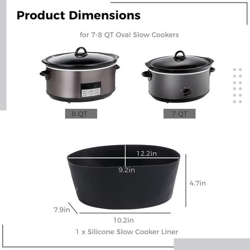 بطانات الطبخ البطيء من السيليكون، بطانة وعاء الفخار قابلة لإعادة الاستخدام لطباخات الطبخ البطيئة البيضاوية 7-8QT، بطانات الطبخ البطيء من السيليكون بدرجة الطعام، بطانة وعاء الفخار المقاوم للتسرب، آمنة للاستخدام في غسالة الأطباق in Kuwait