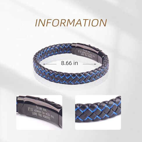 To My Daughter Blue Braided Leather Bracelet Love You Forever Adjustable Cuff Bangle Bracelet,Men's Stainless Braided Leather Bracelet Bangle Wristband Graduation Birthday Present in Kuwait