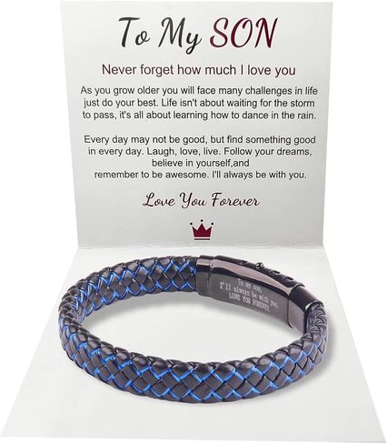 To My Daughter Blue Braided Leather Bracelet Love You Forever Adjustable Cuff Bangle Bracelet,Men's Stainless Braided Leather Bracelet Bangle Wristband Graduation Birthday Present in Kuwait
