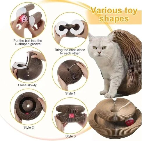 Kitty Kurlz - Kitty Kurlz Cat Toy, Magic Organ Cat Scratch Board, Foldable Accordion Cat Toy, Interactive Scratch Pad Cat Toy with Toy Bell Ball, Interactive Mental Physical Exercise for Cats (1Pcs) in Saudi Arabia