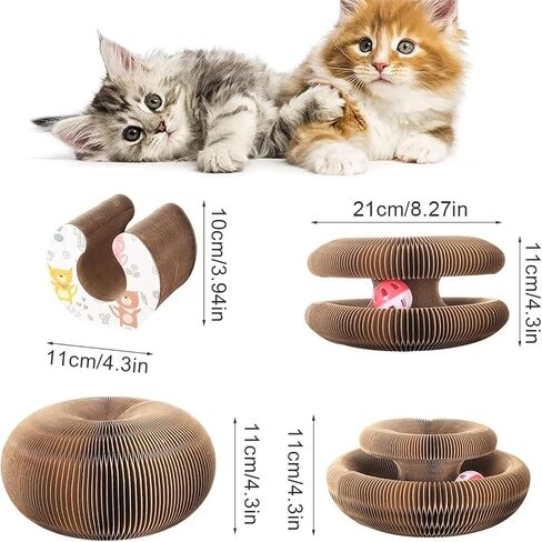 Kitty Kurlz - Kitty Kurlz Cat Toy, Magic Organ Cat Scratch Board, Foldable Accordion Cat Toy, Interactive Scratch Pad Cat Toy with Toy Bell Ball, Interactive Mental Physical Exercise for Cats (1Pcs) in Saudi Arabia