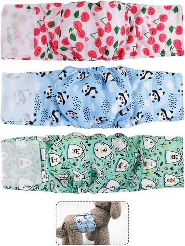 FuninCrea 3 Pack Washable Belly Band for Male Dogs, Reusable Male Dog Diapers High Absorbing Male Dog Wraps Cute Pattern Durable Male Dog Belly Bands for Incontinence Training (Small) in Saudi Arabia