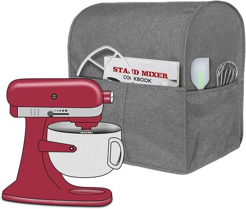 Stand Mixer Cover Compatible with Tilt Head 4.5-5 Quart KitchenAid Mixer, Cloth Dust Cover with Pocket for Extra Attachments (Gray) in Saudi Arabia