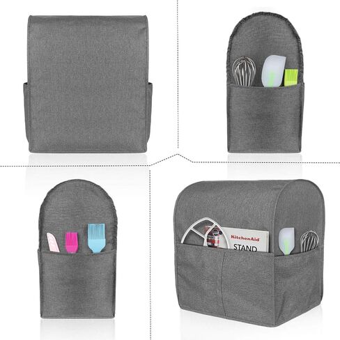 Stand Mixer Cover Compatible with Tilt Head 4.5-5 Quart KitchenAid Mixer, Cloth Dust Cover with Pocket for Extra Attachments (Gray) in Saudi Arabia