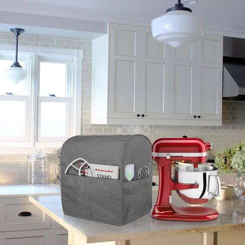 Stand Mixer Cover Compatible with Tilt Head 4.5-5 Quart KitchenAid Mixer, Cloth Dust Cover with Pocket for Extra Attachments (Gray) in Saudi Arabia