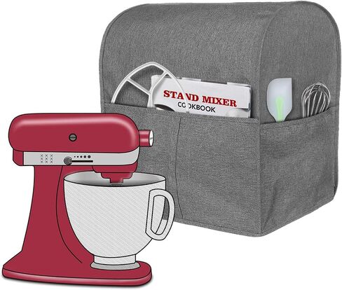 Stand Mixer Cover Compatible with Tilt Head 4.5-5 Quart KitchenAid Mixer, Cloth Dust Cover with Pocket for Extra Attachments (Gray) in Saudi Arabia