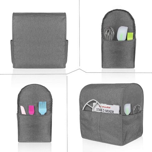 Stand Mixer Cover Compatible with Tilt Head 4.5-5 Quart KitchenAid Mixer, Cloth Dust Cover with Pocket for Extra Attachments (Gray) in Saudi Arabia