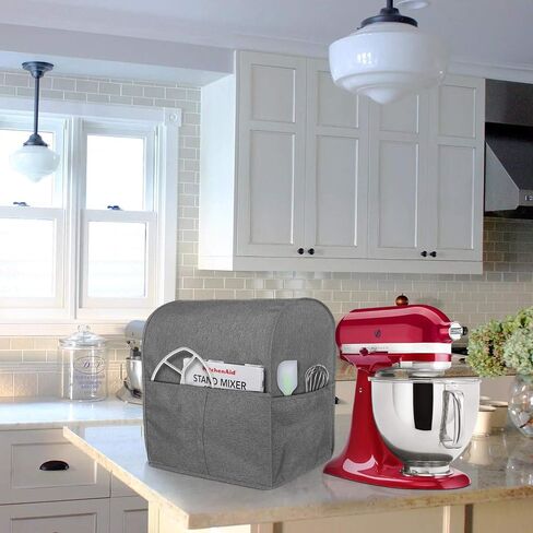 Stand Mixer Cover Compatible with Tilt Head 4.5-5 Quart KitchenAid Mixer, Cloth Dust Cover with Pocket for Extra Attachments (Gray) in Saudi Arabia