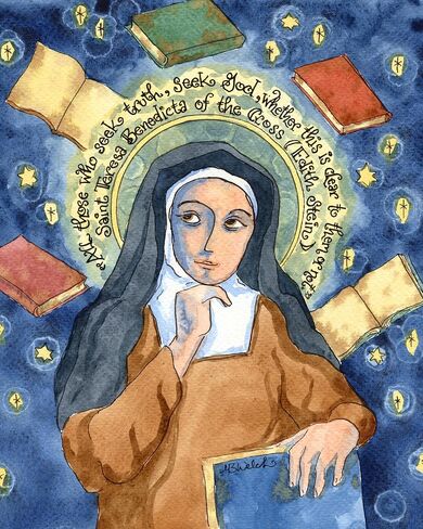 Edith Stein/St Teresa Benedicta of the Cross Catholic Art - SIGNED ART PRINT for Book Lovers (5X7 inches) in Saudi Arabia