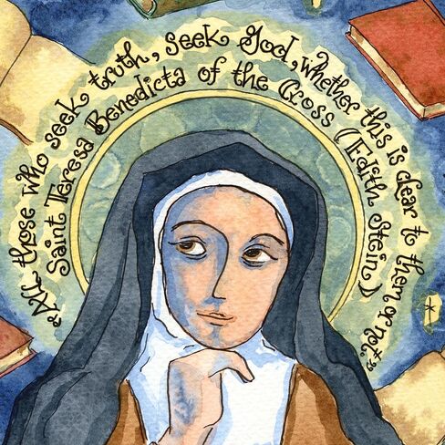 Edith Stein/St Teresa Benedicta of the Cross Catholic Art - SIGNED ART PRINT for Book Lovers (5X7 inches) in Saudi Arabia