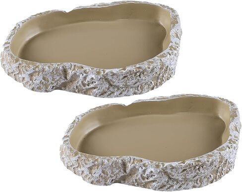 (2 Pack) Rock Water/Food Dish for Reptiles – Amphibians and Other Little Critters Water/Food Bowl, Made from Premium Non-Toxic Resin – Small Size in Saudi Arabia