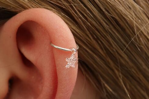 Silver Helix Cartilage Hoop Piercing – Charm Jewelry Piercing – 20G 925 Sterling Silver Hoops For Cartilage – Starfish Feather Leaf Horse in Saudi Arabia