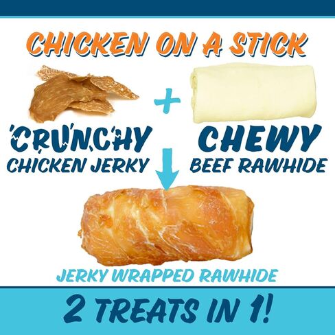 Texas Pet Company Chicken On A Stick Crunchy & Chewy Chicken Jerky Wrapped Rawhides for Dogs, Made in USA 2 in 1 Dog Treats for Small Dogs to Medium Dogs, Medium 35 Ct in Saudi Arabia