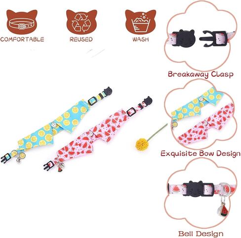 Campsis 2 Pack Breakaway Cat Collars Furit Pattern Cat Collar Safety Adjustable Flower Kitten Collar with Removable for Boy Cats and Girl Cats (Fruits pattern) in Saudi Arabia