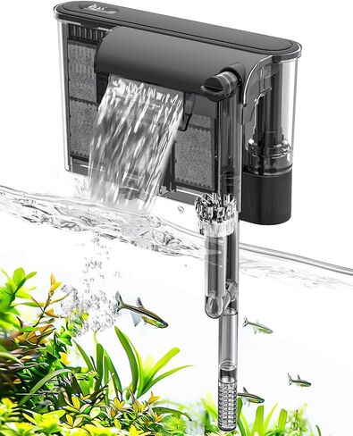 AQQA Hang On Back Aquarium Filter, Upgrade Activated Carbon Biochemical Filteration Adjustable Waterfall with Auxiliary Skimmer Fish Tank Filter for Filtration Oxygenation Circulation (9-16 Gallon) L in Saudi Arabia