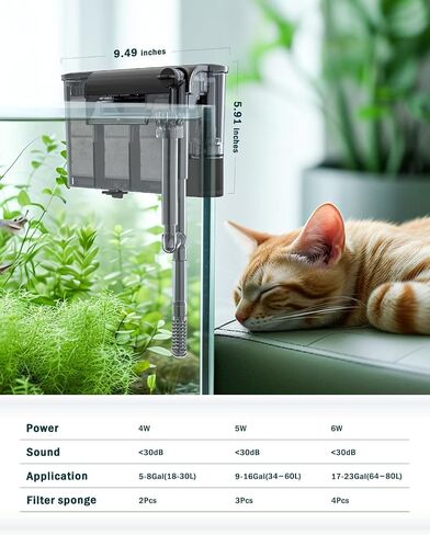 AQQA Hang On Back Aquarium Filter, Upgrade Activated Carbon Biochemical Filteration Adjustable Waterfall with Auxiliary Skimmer Fish Tank Filter for Filtration Oxygenation Circulation (9-16 Gallon) L in Saudi Arabia