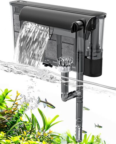 AQQA Hang On Back Aquarium Filter, Upgrade Activated Carbon Biochemical Filteration Adjustable Waterfall with Auxiliary Skimmer Fish Tank Filter for Filtration Oxygenation Circulation (9-16 Gallon) L in Saudi Arabia