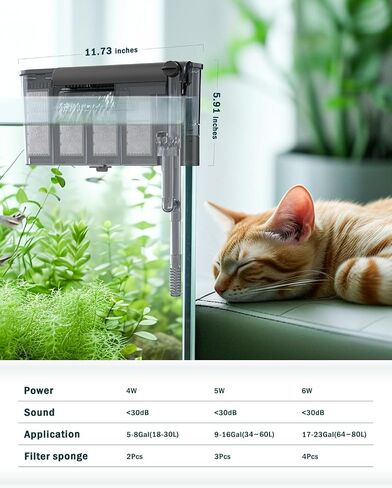 AQQA Hang On Back Aquarium Filter, Upgrade Activated Carbon Biochemical Filteration Adjustable Waterfall with Auxiliary Skimmer Fish Tank Filter for Filtration Oxygenation Circulation (9-16 Gallon) L in Saudi Arabia