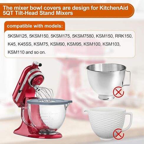 أغطية وعاء الخلاط، لخلاطات حامل رأس مائل سعة 5 لتر من KitchenAid، أغطية غطاء وعاء الخلاط لمنع المكونات من الانسكاب، متوافقة مع 5KSM125، KSM150، RRK150، K45 in Kuwait