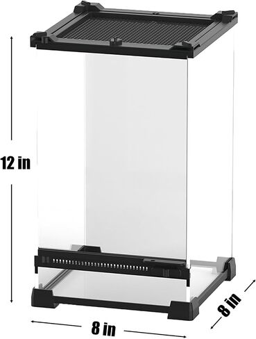 Reptile Glass Terrarium Tank 8"x8"x12", Front & Top Opening Door Full View Visually Appealing Mini Reptile or Amphibians Habitat, Stackable Vertical Enclousure for Small Reptiles in Saudi Arabia