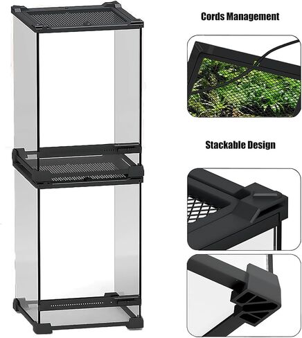 Reptile Glass Terrarium Tank 8"x8"x12", Front & Top Opening Door Full View Visually Appealing Mini Reptile or Amphibians Habitat, Stackable Vertical Enclousure for Small Reptiles in Saudi Arabia