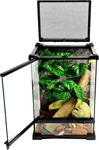 Reptile Glass Terrarium Tank 8"x8"x12", Front & Top Opening Door Full View Visually Appealing Mini Reptile or Amphibians Habitat, Stackable Vertical Enclousure for Small Reptiles in Saudi Arabia