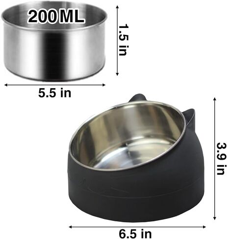 PINVNBY 4PCS Raised Cat Bowl Tilted 15° Slanted Elevated Bulldog Feeder Non-Spill Dog Kitten Food Dish Anti-Slip Detachable Pet Stainless Steel Slope Base for Small Pets (13.5oz/400ML Black+White) in Saudi Arabia