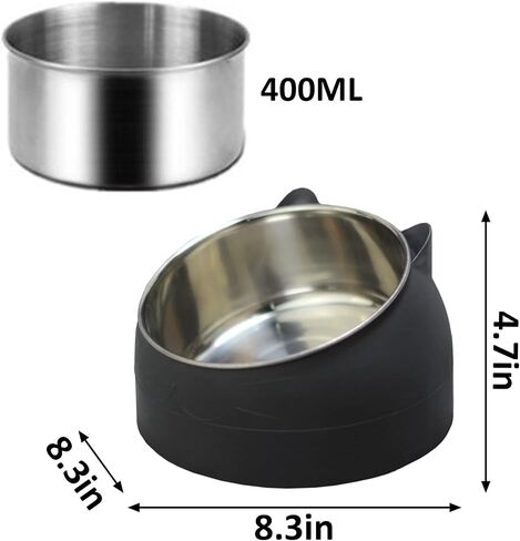 PINVNBY 4PCS Raised Cat Bowl Tilted 15° Slanted Elevated Bulldog Feeder Non-Spill Dog Kitten Food Dish Anti-Slip Detachable Pet Stainless Steel Slope Base for Small Pets (13.5oz/400ML Black+White) in Saudi Arabia