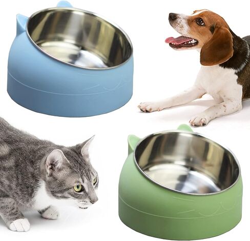 PINVNBY 4PCS Raised Cat Bowl Tilted 15° Slanted Elevated Bulldog Feeder Non-Spill Dog Kitten Food Dish Anti-Slip Detachable Pet Stainless Steel Slope Base for Small Pets (13.5oz/400ML Black+White) in Saudi Arabia