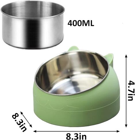 PINVNBY 4PCS Raised Cat Bowl Tilted 15° Slanted Elevated Bulldog Feeder Non-Spill Dog Kitten Food Dish Anti-Slip Detachable Pet Stainless Steel Slope Base for Small Pets (13.5oz/400ML Black+White) in Saudi Arabia