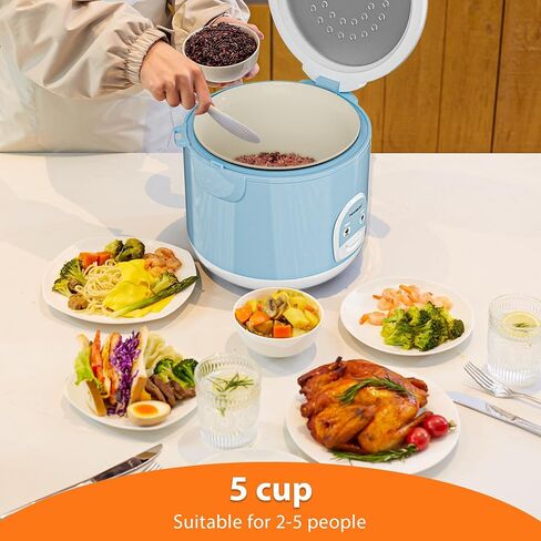 طباخ أرز كهربائي بلمسة واحدة لأرز السوشي الياباني الآسيوي، 5 أكواب غير مطبوخة، طباخ سريع ومريح مع جهاز بخار، غطاء داخلي قابل للإزالة وسخان تلقائي، أزرق in Kuwait