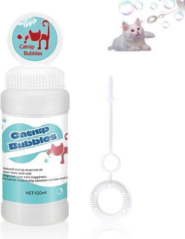 فقاعات النعناع البري من Ganbaro®، فقاعات القطط الشفافة غير السامة، فقاعات القطط التفاعلية لتحفيز القطط في الداخل والخارج، زجاجة مع عصا مدمجة 120 مل in Kuwait