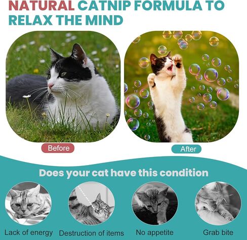 فقاعات النعناع البري من Ganbaro®، فقاعات القطط الشفافة غير السامة، فقاعات القطط التفاعلية لتحفيز القطط في الداخل والخارج، زجاجة مع عصا مدمجة 120 مل in Kuwait