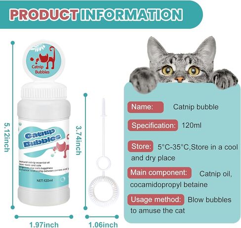 فقاعات النعناع البري من Ganbaro®، فقاعات القطط الشفافة غير السامة، فقاعات القطط التفاعلية لتحفيز القطط في الداخل والخارج، زجاجة مع عصا مدمجة 120 مل in Kuwait