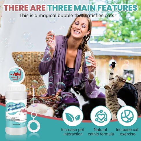فقاعات النعناع البري من Ganbaro®، فقاعات القطط الشفافة غير السامة، فقاعات القطط التفاعلية لتحفيز القطط في الداخل والخارج، زجاجة مع عصا مدمجة 120 مل in Kuwait