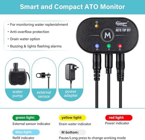 hygger Intelligent Auto Top Off System, Aquarium Reef ATO Water Pump Refill Controller with Dual Optical Sensor for Saltwater and Freshwater Tank Supplies in Saudi Arabia