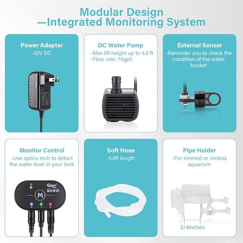 hygger Intelligent Auto Top Off System, Aquarium Reef ATO Water Pump Refill Controller with Dual Optical Sensor for Saltwater and Freshwater Tank Supplies in Saudi Arabia