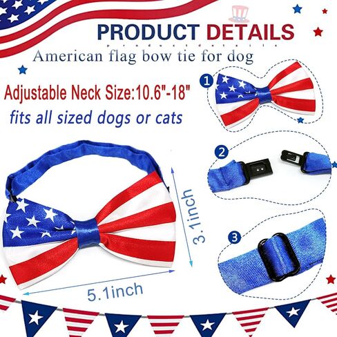 4th of July Dog Costume American Flag Bow Tie Collar Pet Top Hat Mesh Tutu Skirt 3pcs Patriotic Party Outfit Independence Day Caps Collar Dress Supplies for Dogs Cats Puppy Kitty Decorations in Saudi Arabia