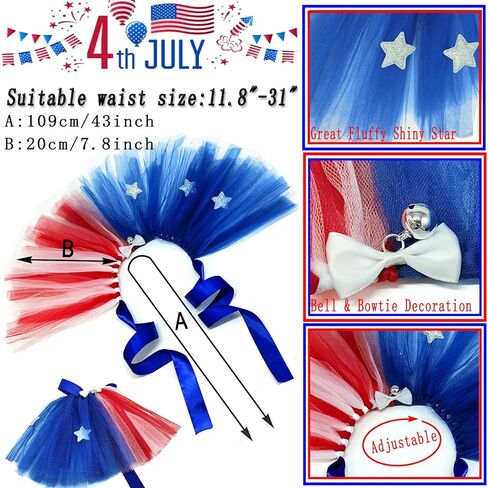 4th of July Dog Costume American Flag Bow Tie Collar Pet Top Hat Mesh Tutu Skirt 3pcs Patriotic Party Outfit Independence Day Caps Collar Dress Supplies for Dogs Cats Puppy Kitty Decorations in Saudi Arabia