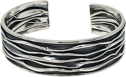 Women's Sil Bracelet - Chunky Statement 925 Sterling Silver Cuff Bangle Bracelet for Women Ladies Girls Crushed Style (20 MM) in Saudi Arabia