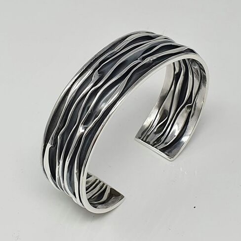 Women's Sil Bracelet - Chunky Statement 925 Sterling Silver Cuff Bangle Bracelet for Women Ladies Girls Crushed Style (20 MM) in Saudi Arabia