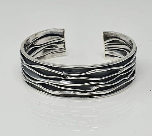 Women's Sil Bracelet - Chunky Statement 925 Sterling Silver Cuff Bangle Bracelet for Women Ladies Girls Crushed Style (20 MM) in Saudi Arabia