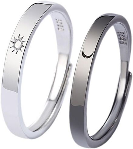 Sun and Moon Couple Rings Set Adjustable Rings Black White Couple Rings for Girlfriend and Boyfriend Valentine's Day Gift Jewelry in Saudi Arabia
